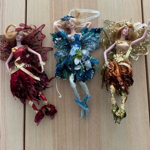 Vintage! Set 3 Woodland fairies Christmas ornements! (H)